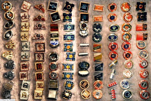 Array of luxurious cufflinks in Kuwait showroom, showcasing variety and style.